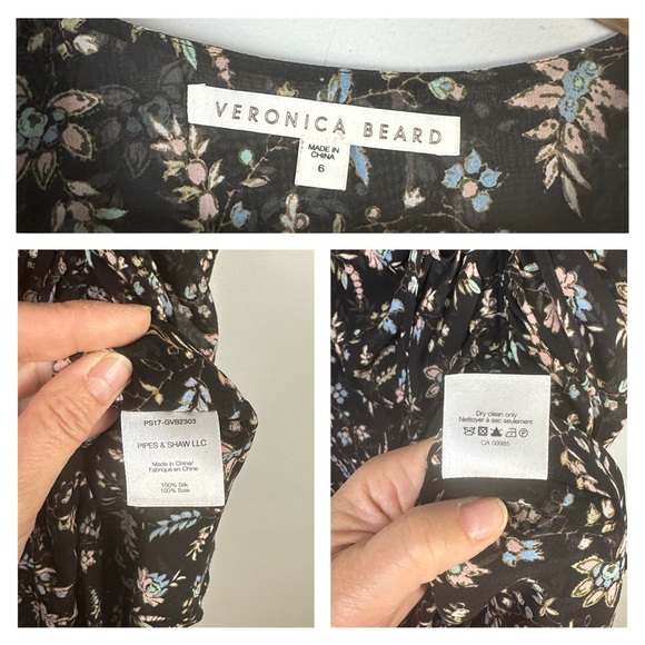 Veronica Beard Merrill Drawstring Midi Dress Black Floral Size 6 Ruched Silk - Picture 16 of 16